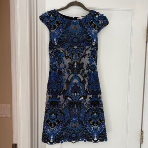 Alice + Olivia Blue and Black Patterned Mini Dress